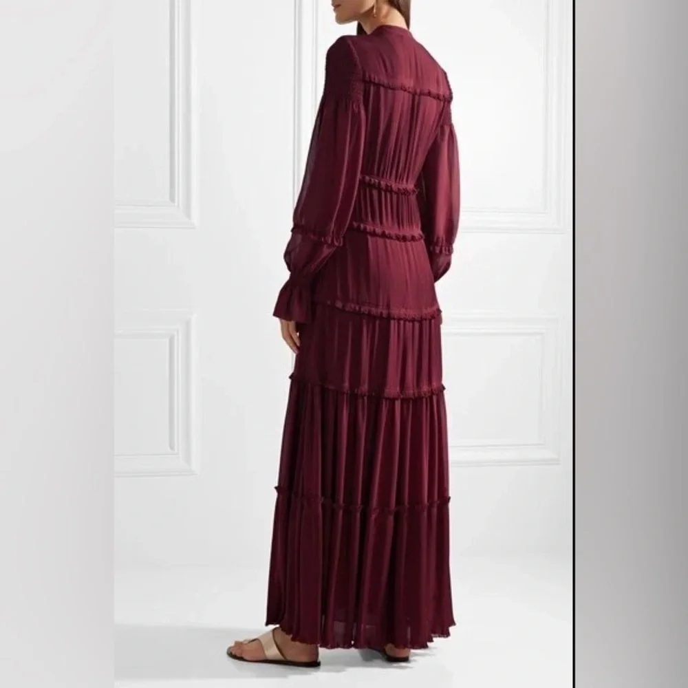 NWT $798 Tory Burch Stella Gown Red Burgundy Boho Pleated Chiffon Maxi Dress